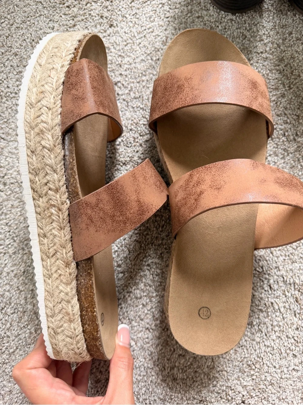 Womens Tan Double-Strap Espadrille Slide Sandals